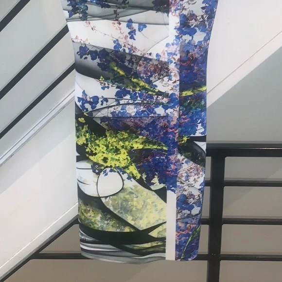 Clover Canyon Blue  and yellow Floral Printed Neoprene Bodycon Mini dress S - Picture 3 of 11